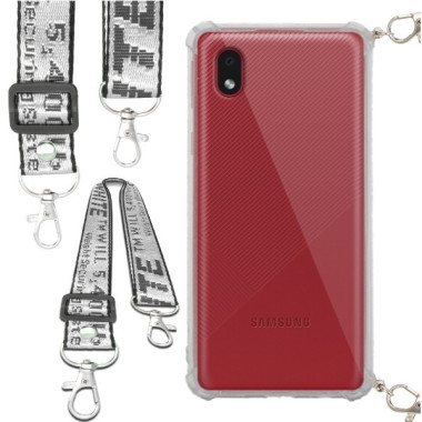 Etui Antishock ze Smyczą Białą SAMSUNG GALAXY A01 CORE Ochronne z Uchwytem Top