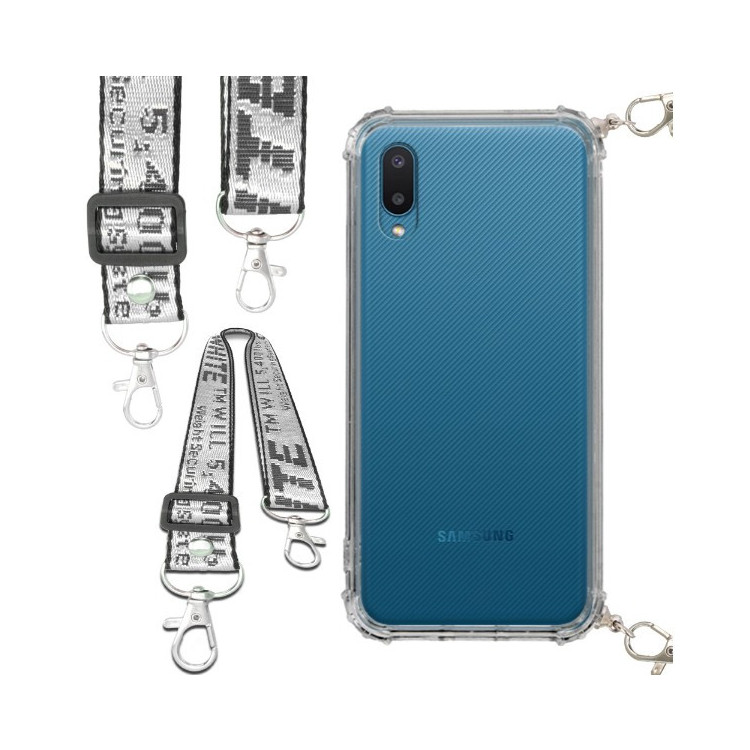 Etui Antishock ze Smyczą Białą SAMSUNG GALAXY A02 / M02 4G Ochronne z Uchwytem Top