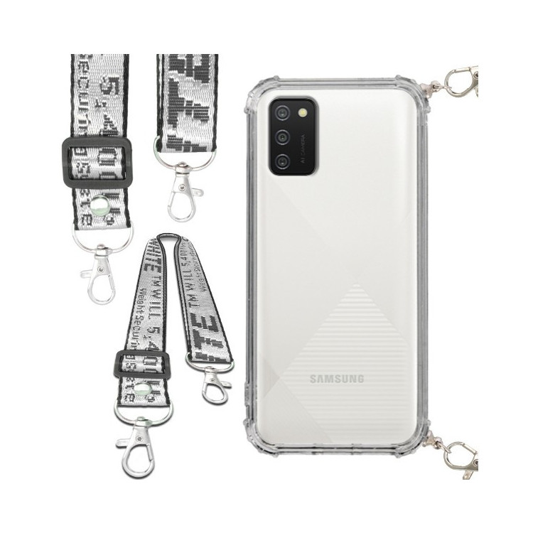 Etui Antishock ze Smyczą Białą SAMSUNG GALAXY A02S / F02S Ochronne z Uchwytem Top