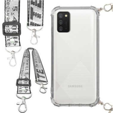 Etui Antishock ze Smyczą Białą SAMSUNG GALAXY A02S / F02S Ochronne z Uchwytem Top