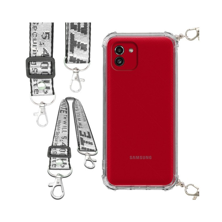 Etui Antishock ze Smyczą Białą SAMSUNG GALAXY A03 Ochronne z Uchwytem Top