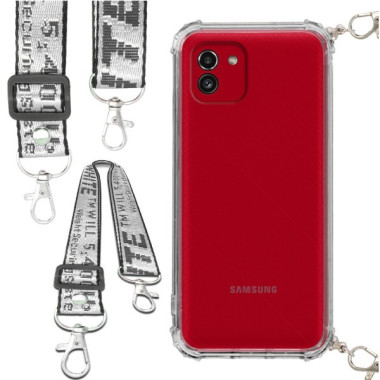 Etui Antishock ze Smyczą Białą SAMSUNG GALAXY A03S Ochronne z Uchwytem Top