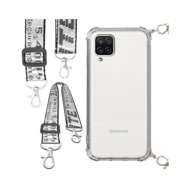 Etui Antishock ze Smyczą Białą SAMSUNG GALAXY A12 Ochronne z Uchwytem Top