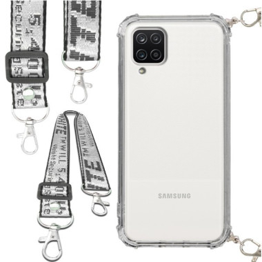 Etui Antishock ze Smyczą Białą SAMSUNG GALAXY A12 Ochronne z Uchwytem Top