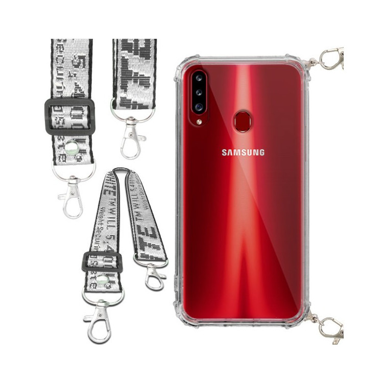 Etui Antishock ze Smyczą Białą SAMSUNG GALAXY A20S Ochronne z Uchwytem Top