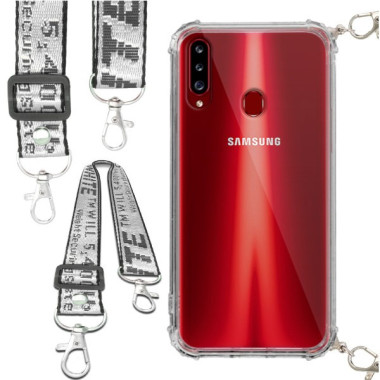 Etui Antishock ze Smyczą Białą SAMSUNG GALAXY A20S Ochronne z Uchwytem Top