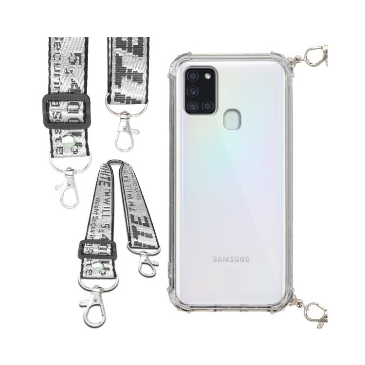 Etui Antishock ze Smyczą Białą SAMSUNG GALAXY A21S Ochronne z Uchwytem Top