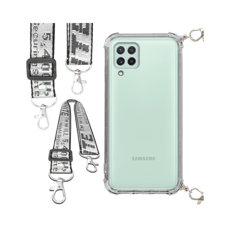 Etui Antishock ze Smyczą Białą SAMSUNG GALAXY A22 4G / M22 4G Ochronne z Uchwytem Top