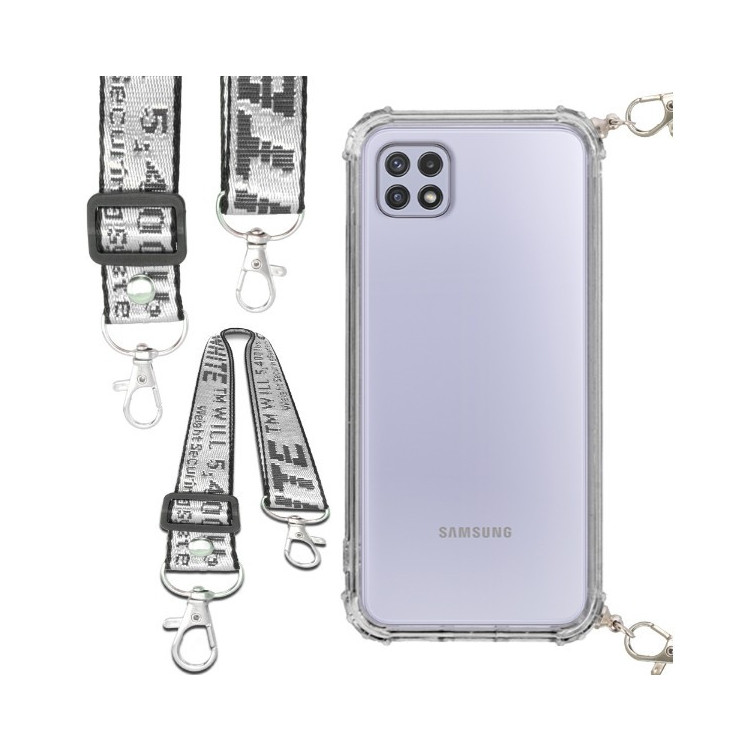 Etui Antishock ze Smyczą Białą SAMSUNG GALAXY A22 5G Ochronne z Uchwytem Top