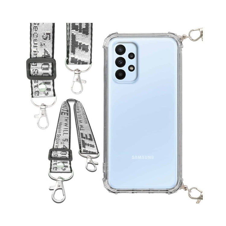 Etui Antishock ze Smyczą Białą SAMSUNG GALAXY A23 4G / 5G Ochronne z Uchwytem Top