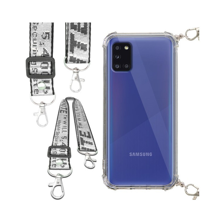 Etui Antishock ze Smyczą Białą SAMSUNG GALAXY A31 Ochronne z Uchwytem Top