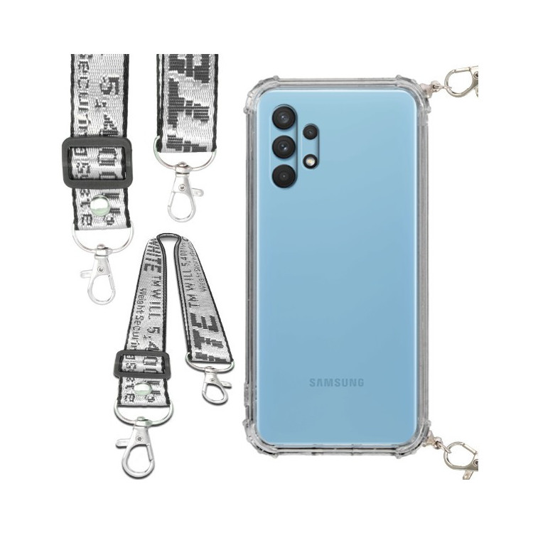 Etui Antishock ze Smyczą Białą SAMSUNG GALAXY A32 / A32 4G Ochronne z Uchwytem Top