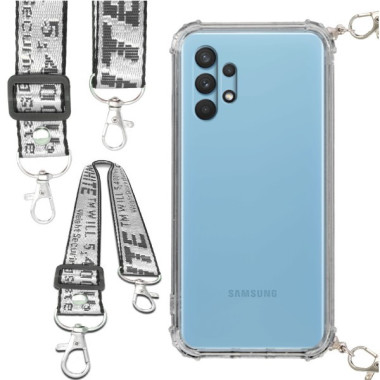 Etui Antishock ze Smyczą Białą SAMSUNG GALAXY A32 / A32 4G Ochronne z Uchwytem Top