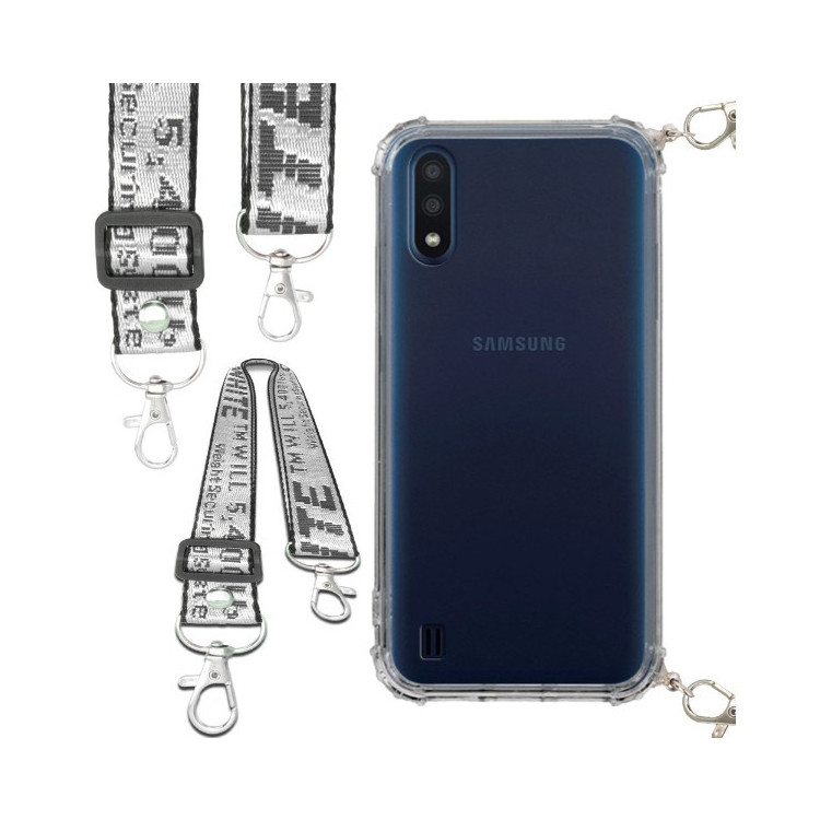 Etui Antishock ze Smyczą Białą SAMSUNG GALAXY M01 Ochronne z Uchwytem Top