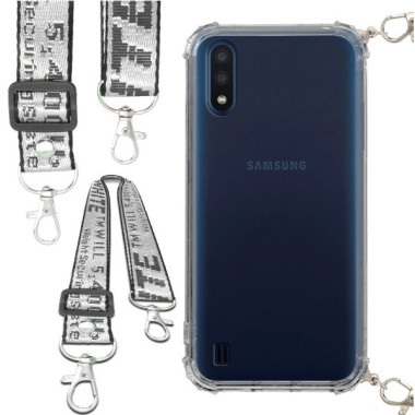 Etui Antishock ze Smyczą Białą SAMSUNG GALAXY M01 Ochronne z Uchwytem Top