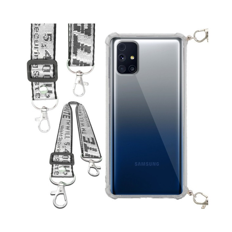 Etui Antishock ze Smyczą Białą SAMSUNG GALAXY M31s Ochronne z Uchwytem Top