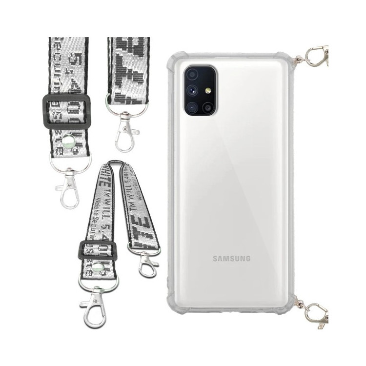 Etui Antishock ze Smyczą Białą SAMSUNG GALAXY M51 Ochronne z Uchwytem Top