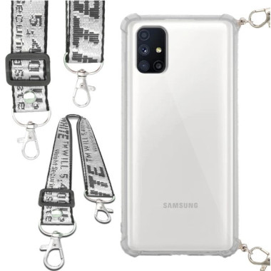 Etui Antishock ze Smyczą Białą SAMSUNG GALAXY M51 Ochronne z Uchwytem Top