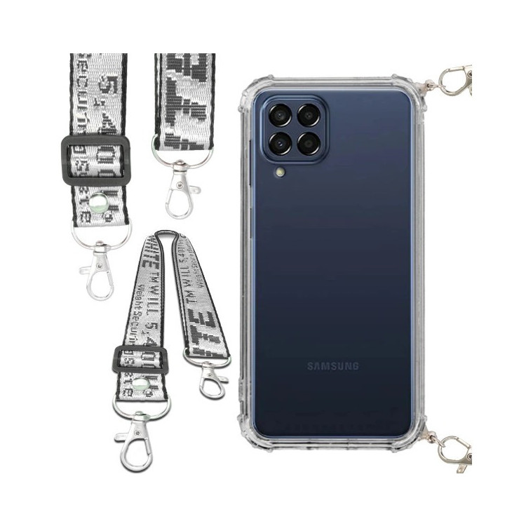 Etui Antishock ze Smyczą Białą SAMSUNG GALAXY M53 5G Ochronne z Uchwytem Top