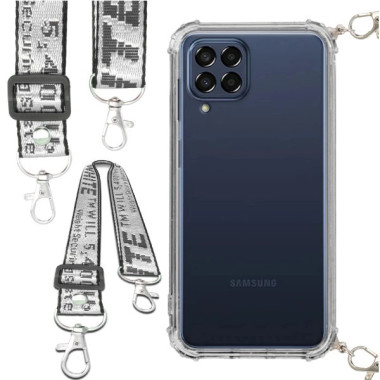 Etui Antishock ze Smyczą Białą SAMSUNG GALAXY M53 5G Ochronne z Uchwytem Top