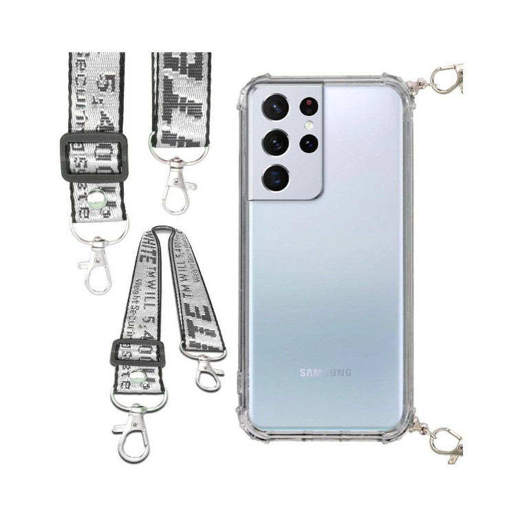 Etui Antishock ze Smyczą Białą SAMSUNG GALAXY S21 ULTRA Ochronne z Uchwytem Top