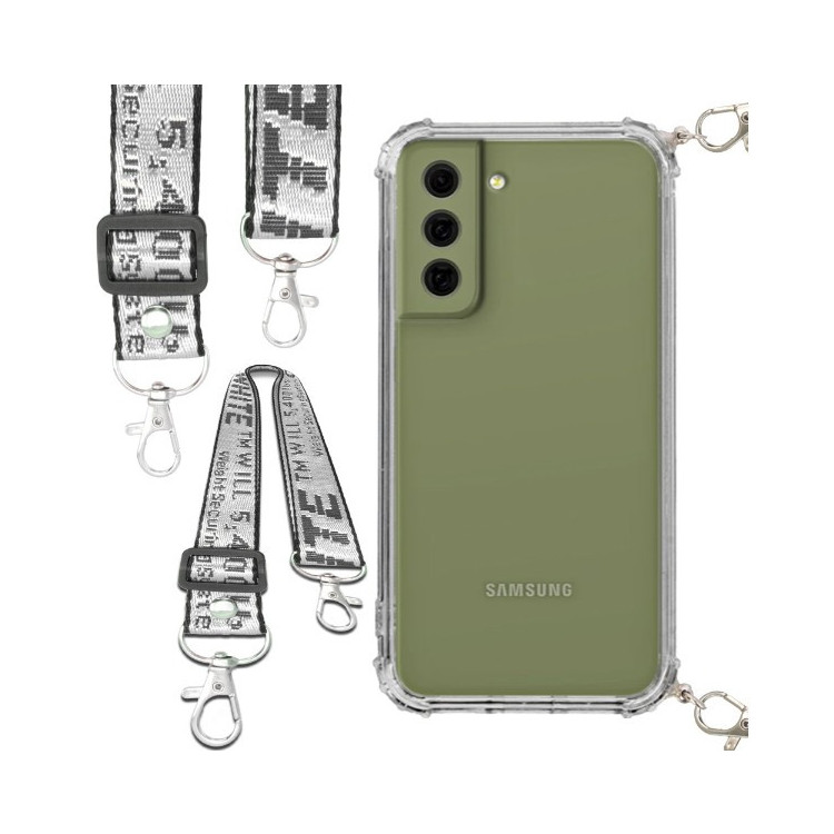 Etui Antishock ze Smyczą Białą SAMSUNG GALAXY S21FE Ochronne z Uchwytem Top