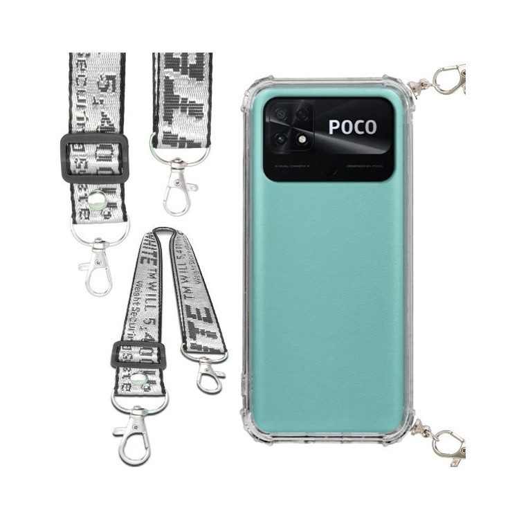 Etui Antishock ze Smyczą Białą XIAOMI POCO C40 Ochronne z Uchwytem Top