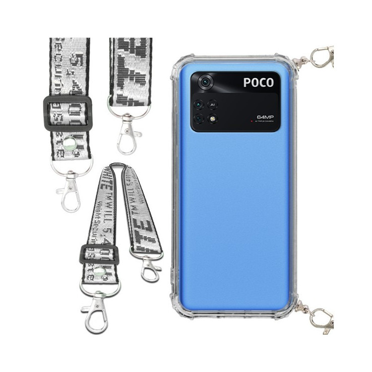 Etui Antishock ze Smyczą Białą XIAOMI POCO M4 PRO 4G Ochronne z Uchwytem Top