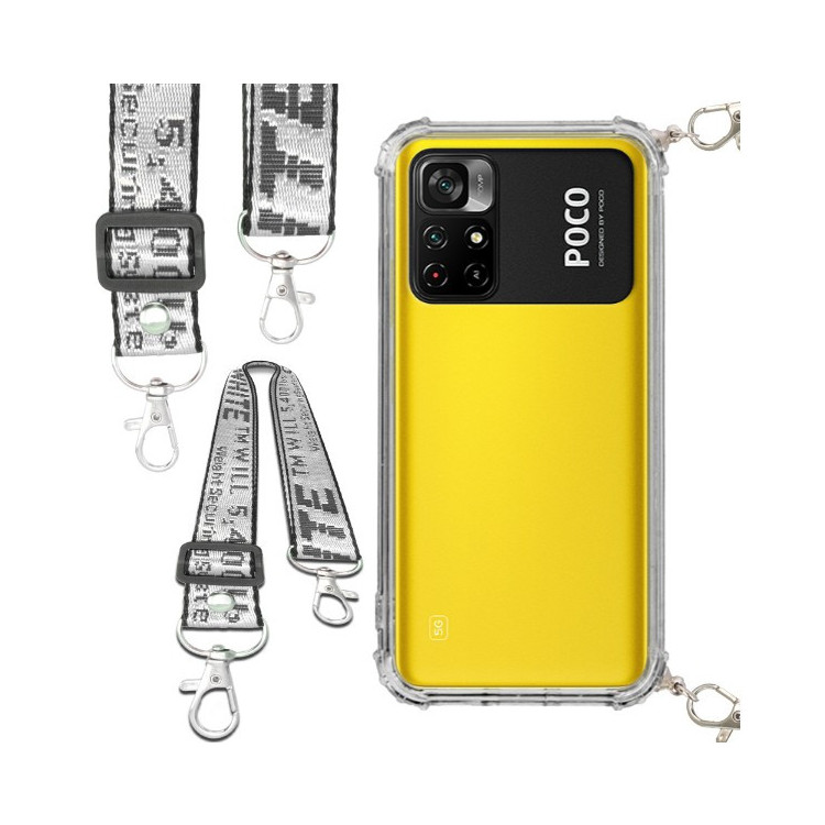 Etui Antishock ze Smyczą Białą XIAOMI POCO M4 PRO 5G Ochronne z Uchwytem Top