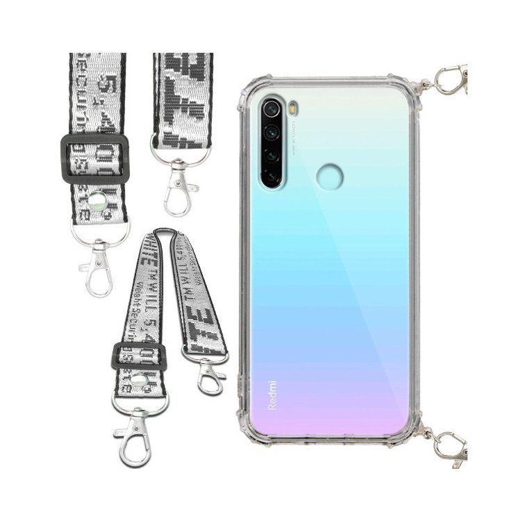 Etui Antishock ze Smyczą Białą XIAOMI REDMI NOTE 8 / 8 2021 Ochronne z Uchwytem Top