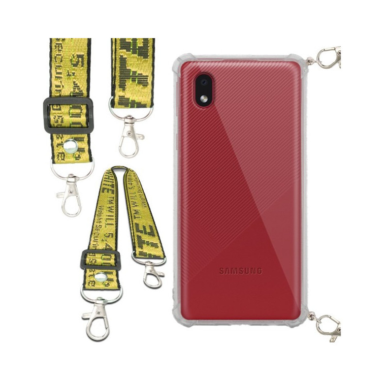 Etui Antishock ze Smyczą Żółtą SAMSUNG GALAXY A01 CORE Ochronne z Uchwytem Top