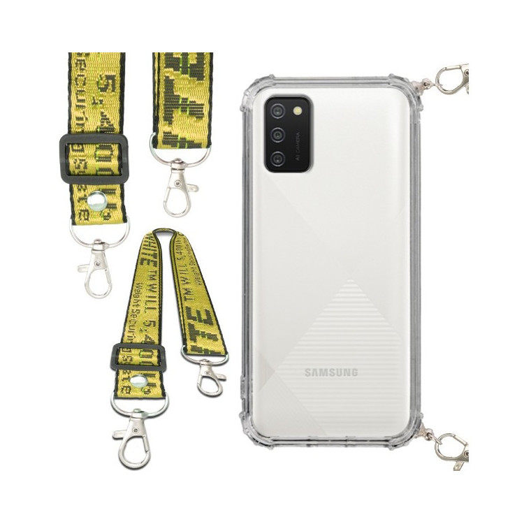 Etui Antishock ze Smyczą Żółtą SAMSUNG GALAXY A02S / F02S Ochronne z Uchwytem Top