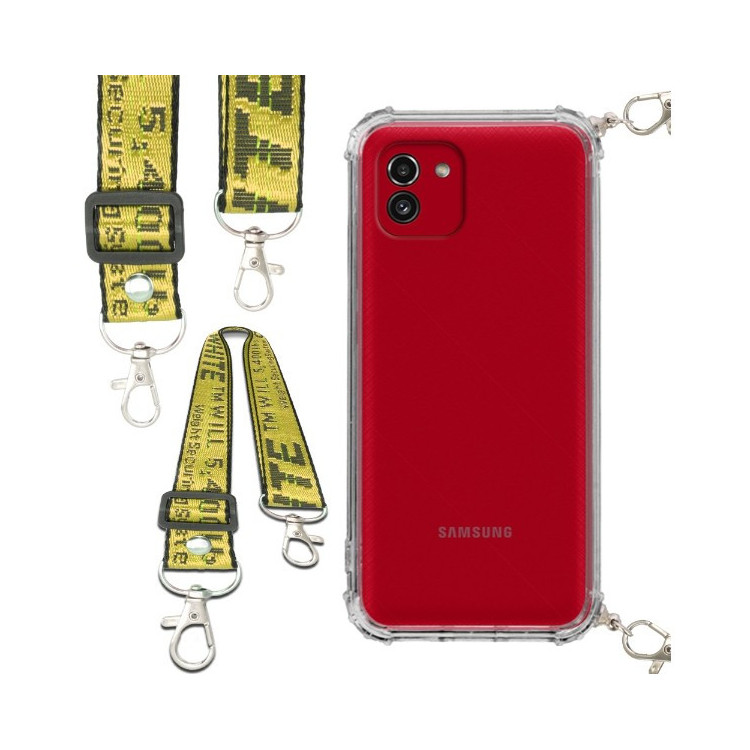 Etui Antishock ze Smyczą Żółtą SAMSUNG GALAXY A03 Ochronne z Uchwytem Top