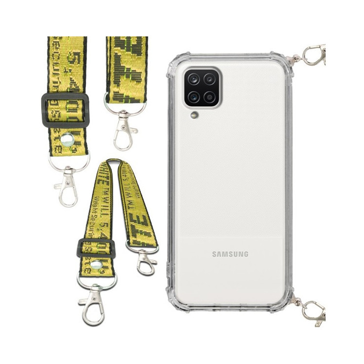 Etui Antishock ze Smyczą Żółtą SAMSUNG GALAXY A12 Ochronne z Uchwytem Top