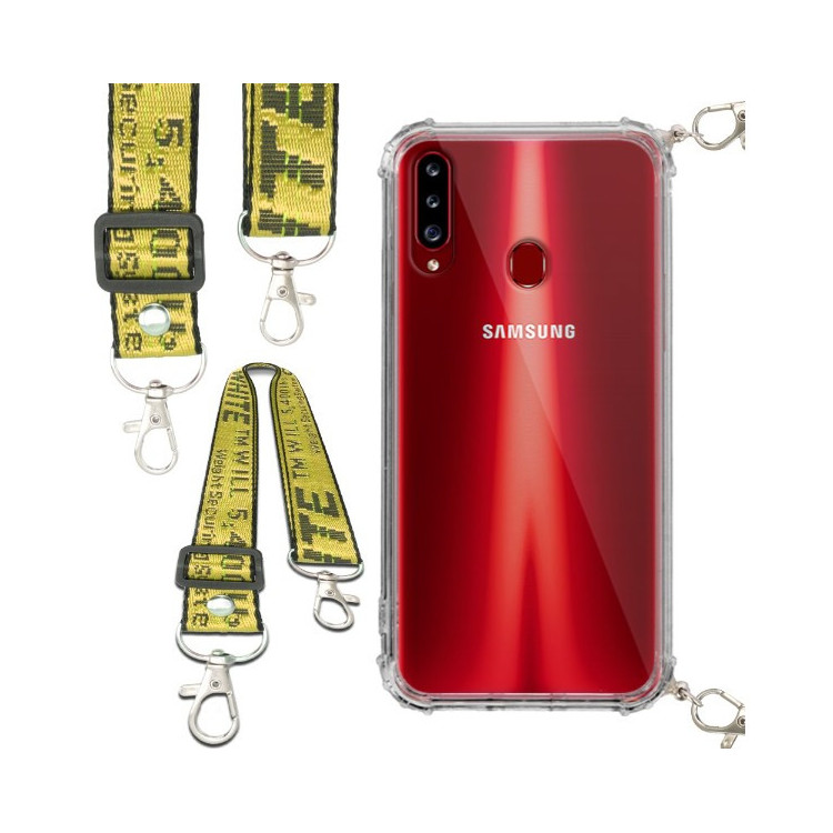 Etui Antishock ze Smyczą Żółtą SAMSUNG GALAXY A20S Ochronne z Uchwytem Top