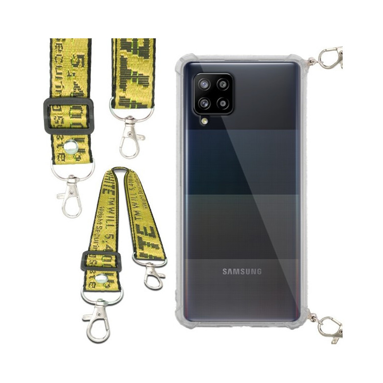 Etui Antishock ze Smyczą Żółtą SAMSUNG GALAXY A42 Ochronne z Uchwytem Top