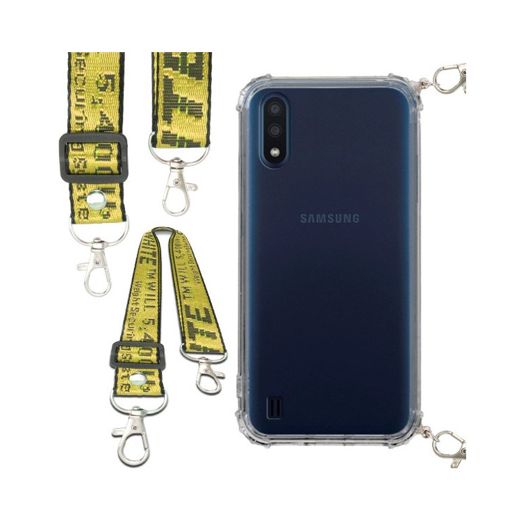 Etui Antishock ze Smyczą Żółtą SAMSUNG GALAXY M01 Ochronne z Uchwytem Top