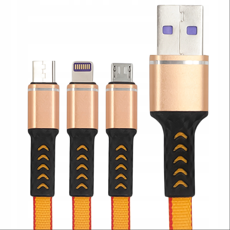 KABEL USB PŁASKI 3w1 POMARAŃCZOWY