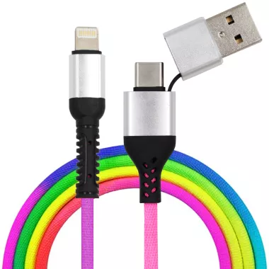 KABEL USB IPHONE TYP C NA LIGHTNING 1M TĘCZOWY