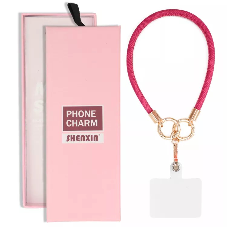 BRELOCZEK CHARM Zawieszka Quick Do Telefonu Kluczy Plecaka Smycz Guma Jeans Fuksja