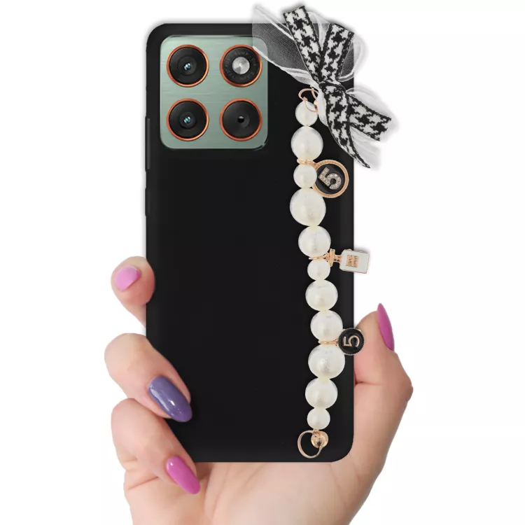 ETUI SMOOTH Z ŁAŃCUSZKIEM NA TELEFON MOTOROLA EDGE 70 CZARNY