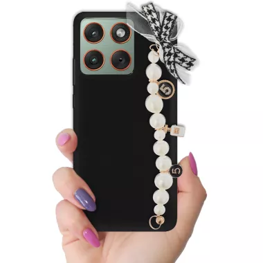 ETUI SMOOTH Z ŁAŃCUSZKIEM NA TELEFON MOTOROLA EDGE 70 CZARNY