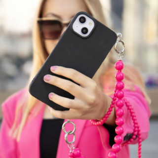 MATOWE ETUI DO SAMSUNG GALAXY A37 5G Z RÓŻOWYM ŁAŃCUSZKIEM KORALE BLINK 99 CZARNY