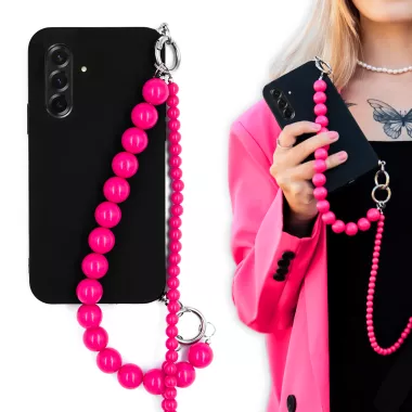 MATOWE ETUI DO SAMSUNG GALAXY A37 5G Z RÓŻOWYM ŁAŃCUSZKIEM KORALE BLINK 99 CZARNY