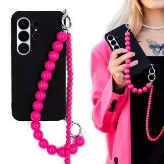 MATOWE ETUI DO SAMSUNG GALAXY S26 ULTRA Z RÓŻOWYM ŁAŃCUSZKIEM KORALE BLINK 99 CZARNY