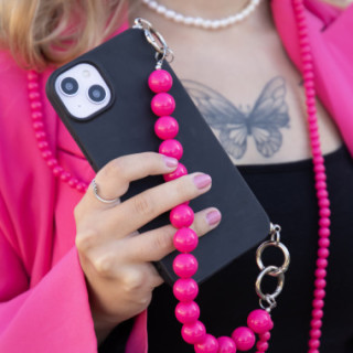 MATOWE ETUI DO OPPO A6X Z RÓŻOWYM ŁAŃCUSZKIEM KORALE BLINK 99 CZARNY