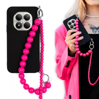 MATOWE ETUI DO XIAOMI REDMI NOTE 15 PRO 5G Z RÓŻOWYM ŁAŃCUSZKIEM KORALE BLINK 99 CZARNY