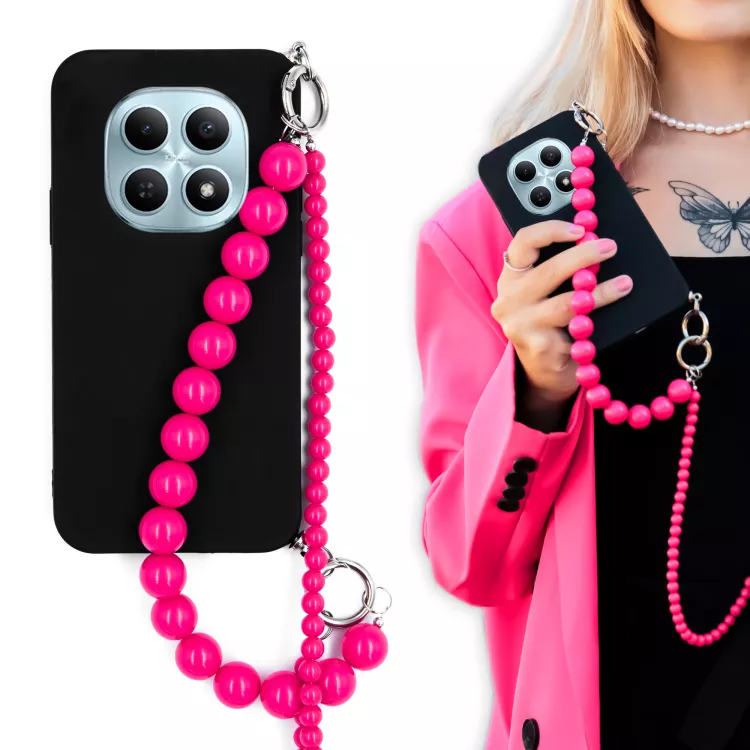 MATOWE ETUI DO XIAOMI REDMI NOTE 15 PRO PLUS 5G Z RÓŻOWYM ŁAŃCUSZKIEM KORALE BLINK 99 CZARNY