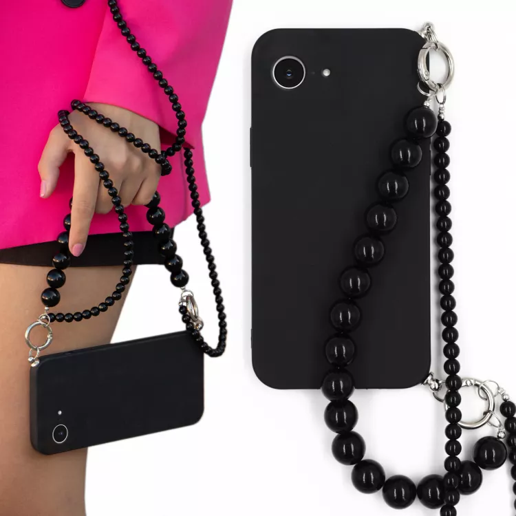 MATOWE ETUI DO APPLE IPHONE 17E Z CZARNYM ŁAŃCUSZKIEM KORALE BLINK 100 CZARNY