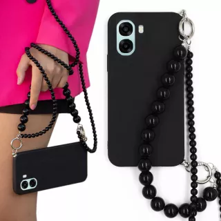 MATOWE ETUI DO OPPO A6X Z CZARNYM ŁAŃCUSZKIEM KORALE BLINK 100 CZARNY